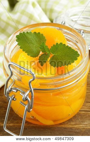 canned preserve peaches (apricots) sweet and healthy dessert