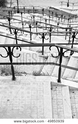 long stone stairs in black and white