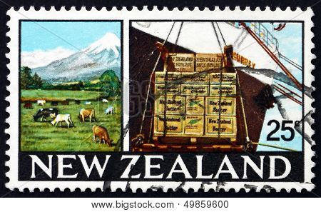 Postage Stamp New Zealand 1968 Dairy Farm In Taranaki
