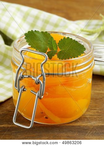 canned preserve peaches (apricots) sweet and healthy dessert