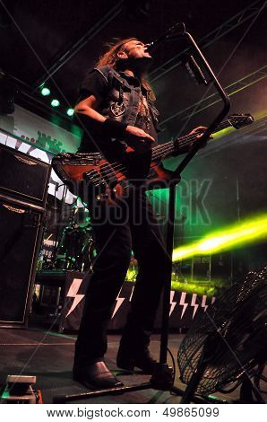 Heavy metal band performs a live concert
