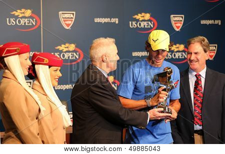 Grand Slam champion Rafael Nadal during 2013 Emirates Airline US Open Series trophy presentation