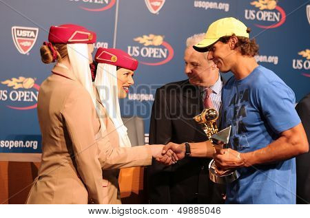 Grand Slam champion Rafael Nadal during 2013 Emirates Airline US Open Series trophy presentation