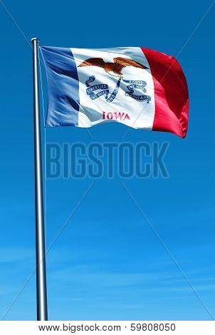 Iowa (USA) flag waving on the wind