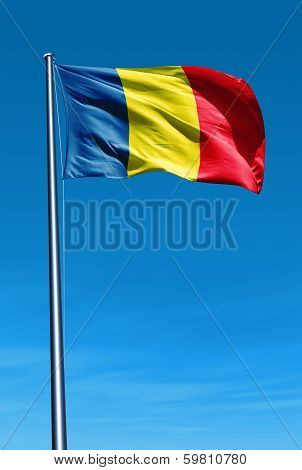 Romania flag waving on the wind