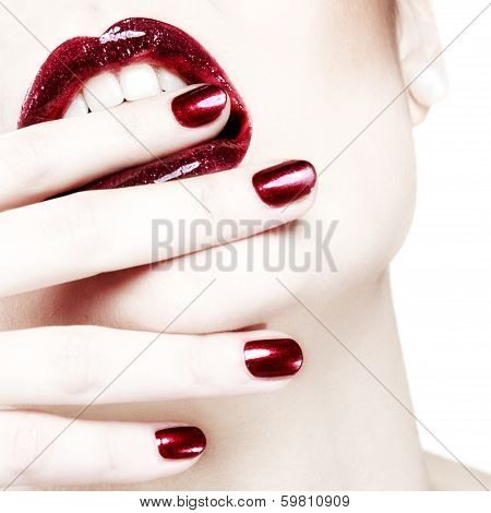 Passionate red shiny lips