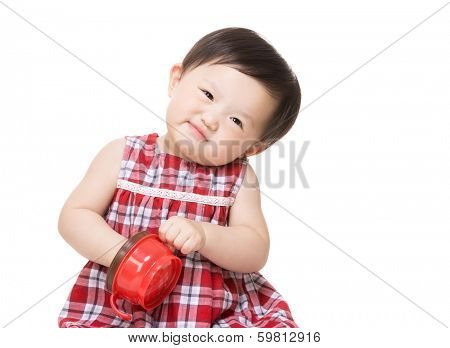 Asian little girl eating snack
