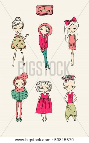 Set of teenage vector girls