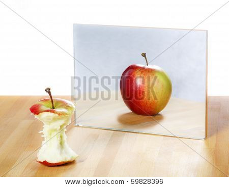 Apple in the mirror image,abstract vision