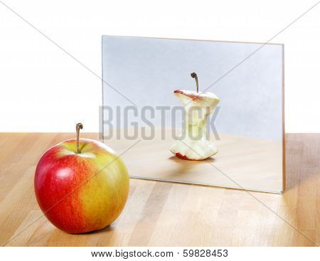 Apple in the mirror image,abstract vision