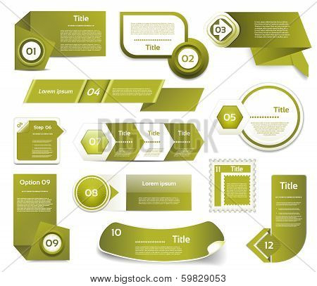 Set of green vector progress version step icons