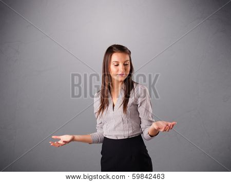 beautiful young lady standing and juggling with copy space