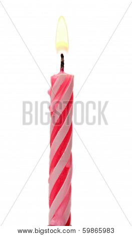 Burning Birthday Candle Cake Isolated On A White Background.