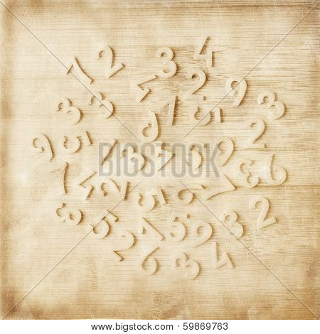 Number scattered on wooden table