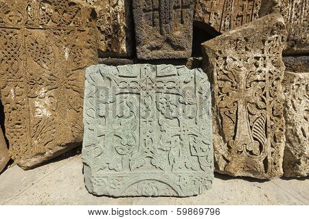 Armenian medieval cross stones on the peninsula Sevan