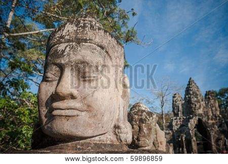 Head Of Gate Guardian, Angkor, Cambodia