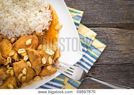 Thay Food Made Of Chicken, Rice, Curry And Peanuts