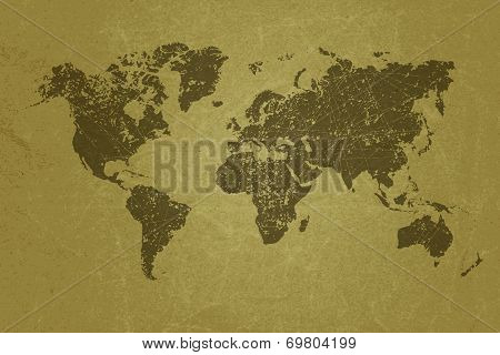 World map on blank grunge paper texture