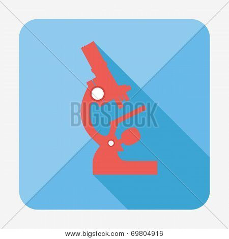 Single flat microscope icon with long shadow.