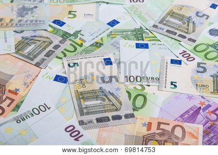 Currency Concept: Incoherent Heap Of European Banknotes Currency.