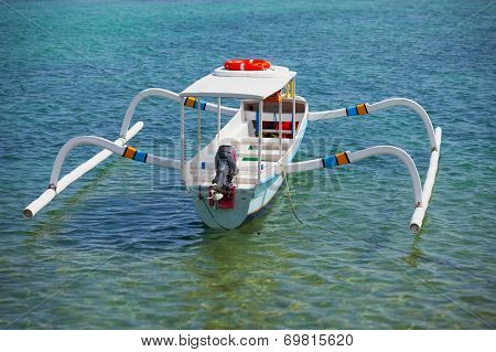 Balinese Traditional Boat With Motor - Double Outrigger Jukung