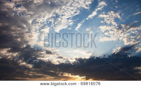 Cloudscape With The Sun Rays Radiating From Behind The Cloud