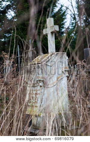 Old Cemetery Marble Gravestone With The Cross