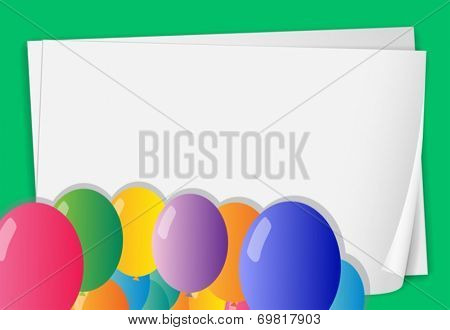 Illustration of a banner with green fram with balloons