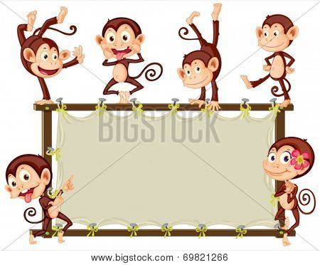 Illustration of monkeys around a banner