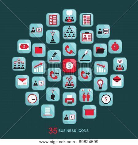 Flat Business Icons Set. Vector Illustration.