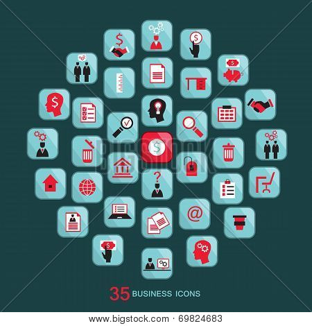Flat Business Icons Set. Vector Illustration.