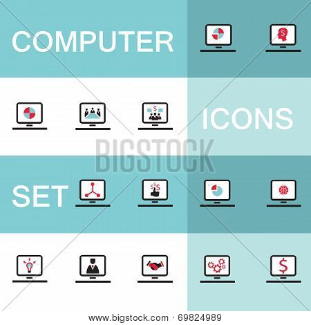 Set Of Icons For Computer Electronics Business