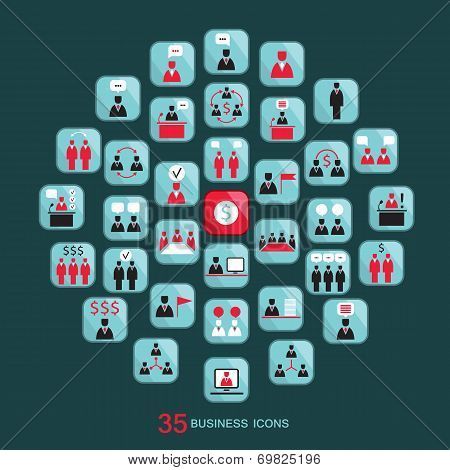 Flat Business Icons Set Vector Illustration