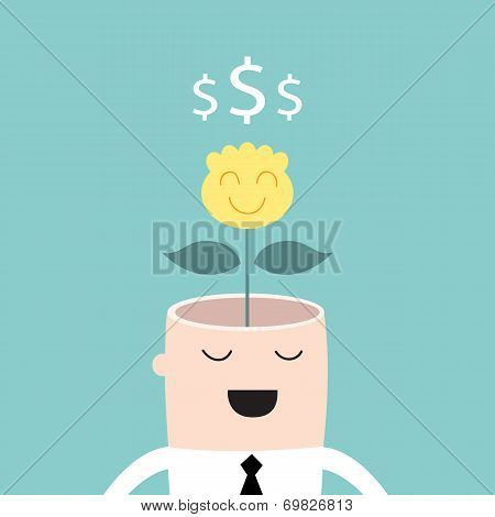 Money Tree Growing From Businessman Head Profit Business Success Concept