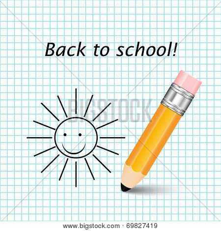 Orange Pencil On Notebook Sheet In Cell And A Simple Image Of The Sun