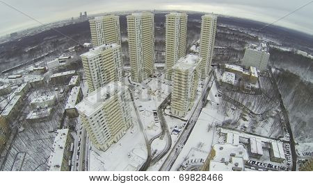 MOSCOW, RUSSIA - NOVEMBER 27, 2013: The apartment complex Elk Island, aerial view. Residential complex was commissioned in 2012