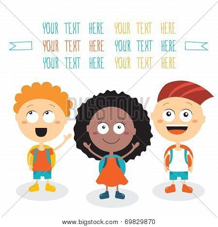 Group Of Happy Children Smiling On White Background Back To School Theme