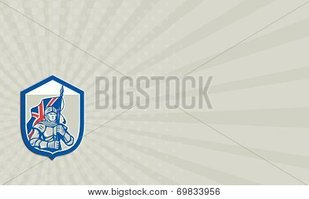 Business Card Knight Holding British Flag Shield Retro