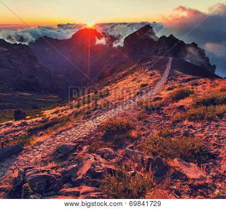 Pico Ruivo and Pico do Areeiro mountain peaks in  Madeira, Portugal