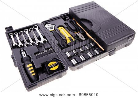 toolbox set of tools include hammer wrench bit driver pliers hex key bush level hex key