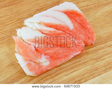 Crab Meat On A Wooden Cutting Board