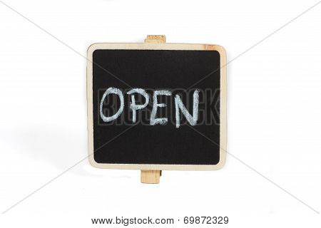 Blackboard with handwritten word Open