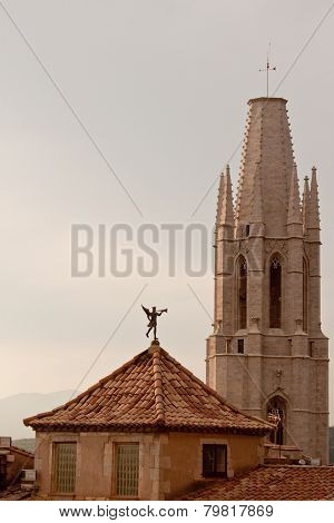 Tower Of St. Feliu Church And Weather Vane in Girona