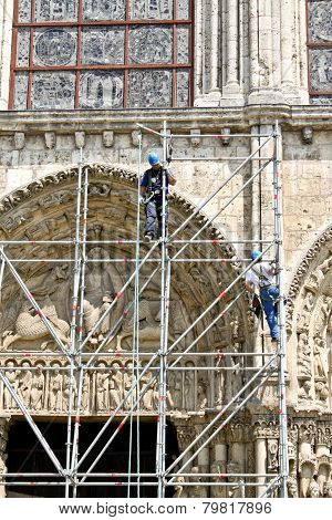 Workers At Reconstruction Of Chartres Cathedral