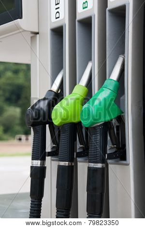 fuel pistols at Petrol station