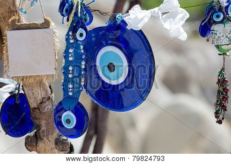Traditional blue evil eyes. Popular Turkish souvenir.