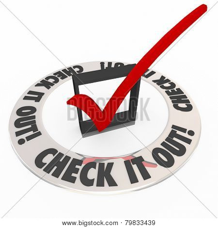 Check It Out words on a check box and mark inside a ring telling you to inspect or explore an area or topic