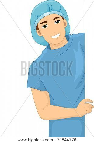 Illustration of a Smiling Patient in a Hospital Gown Holding a Blank Board