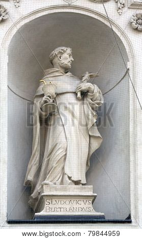 VIENNA, AUSTRIA - OCTOBER 10: Saint Louis Bertrand on the facade of Dominican Church in Vienna, Austria on October 10, 2014. Famous baroque church was completed in 1634.