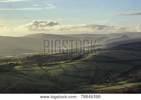 Beautiful Autumn Fall Landscape Of Hope Valley From Stanage Edge In Peak District